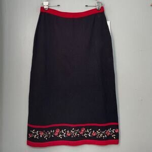 Embroidered Beaded Size Large Black Floral Sweater Skirt Heritage Cottagecore